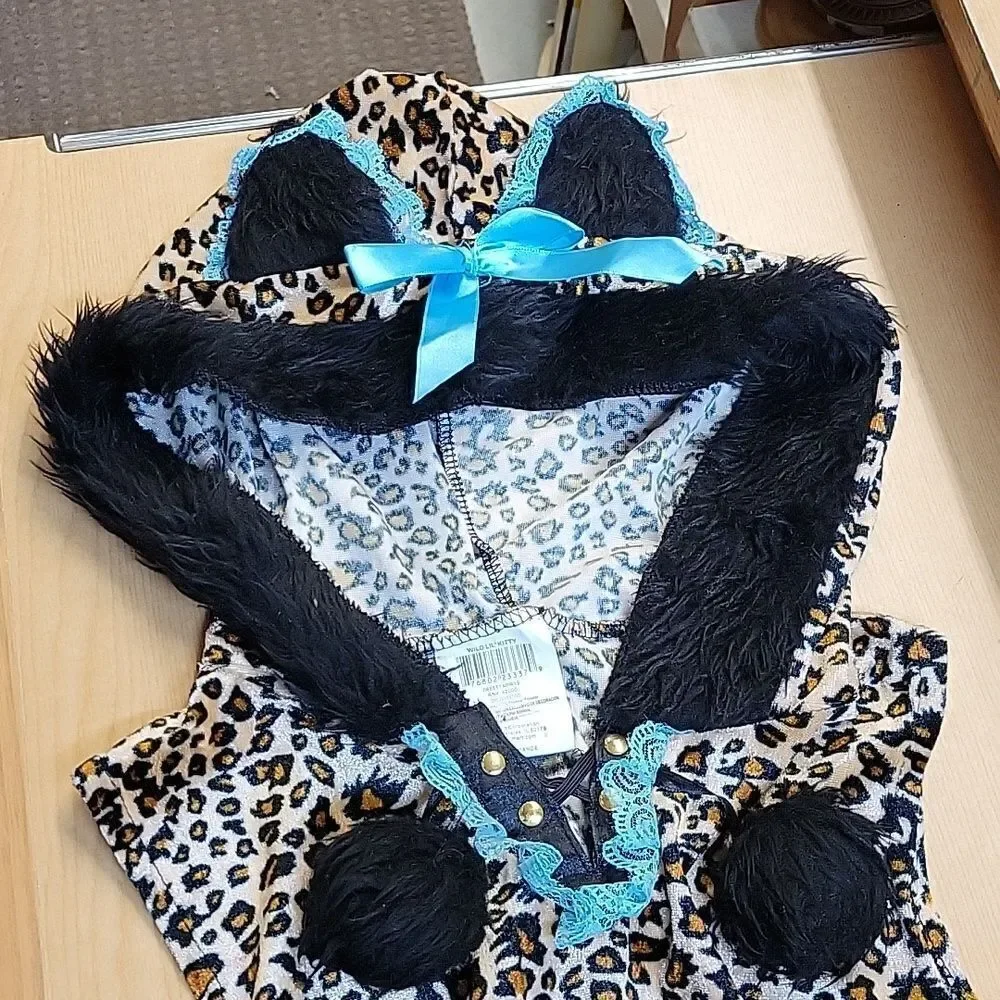 Girls Wild Lil Kitty‎ Leopard Dress Size L Halloween Costume Hood Ears Tail